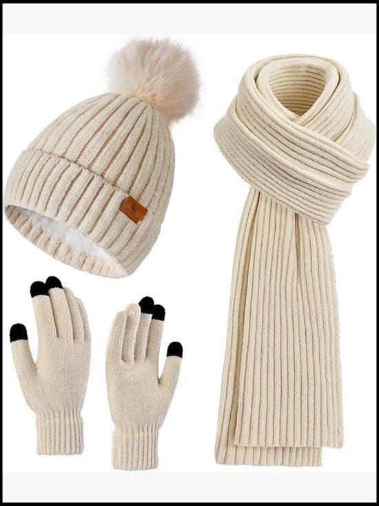 Knitted Beanie Hat Scarf Touchscreen Gloves Set Winter Warm Unisex main image 7